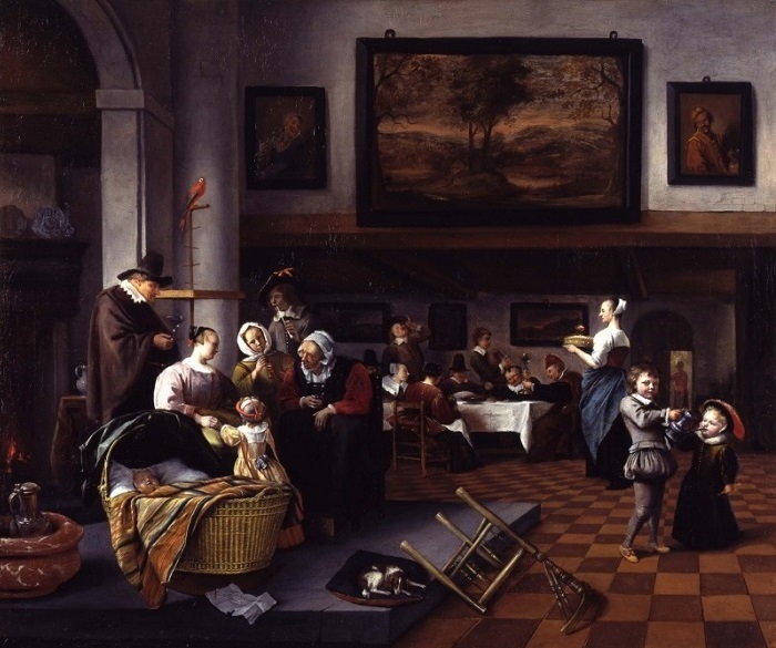 Jan Steen (1626-1679); Die Kindtaufe (Soo d'oude songen, soo pypen de jonge), o.J.