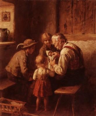 Franz von Defregger: Puppenreparatur, 1912