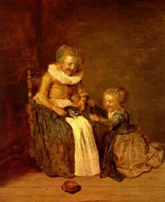 Dirk Hals: Mit einer Katze spielende M&auml;dchen