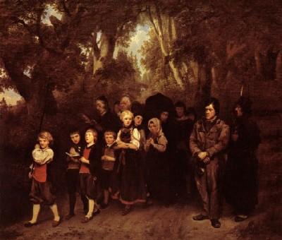 Ludwig Knaus: Leichenzug im Walde, 1852