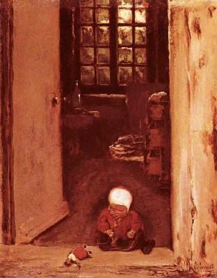 Max Liebermann: Spielendes Kind in der Haust&uuml;r, 1875