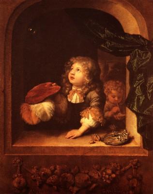Caspar Netscher: Zwei Knaben beim Seifenblasen, 1670