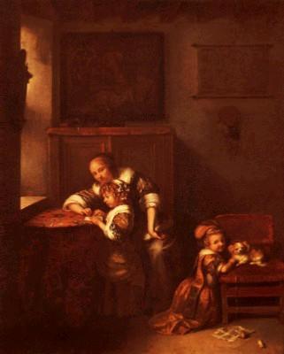 Caspar Netscher: Mutter lehrt ein Kind lesen