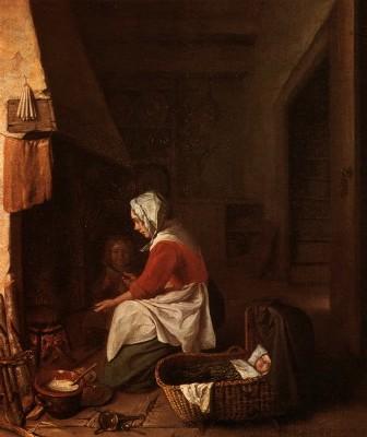 Pieter G. van Roestraten: Frau beim Pfannkuchenbacken, 167?