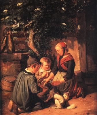 Peter Schwingen: Die Kinder pflegen ihren kranken Hund, 1842