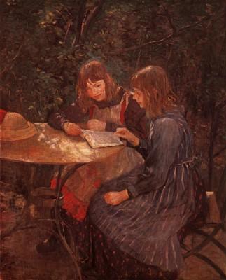 Fritz von Uhde: Zwei M&auml;dchen im Garten, 1892