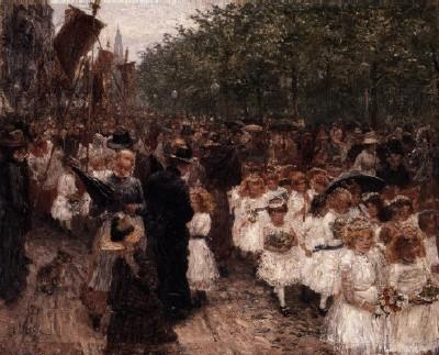 Fritz von Uhde: Kinderprozession im Regen, 1897