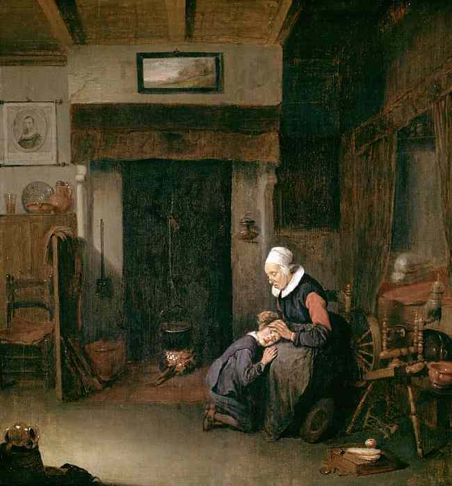 Quiringh van Brekelenkam: Frau k&auml;mmt einem Kind das Haar, 1648