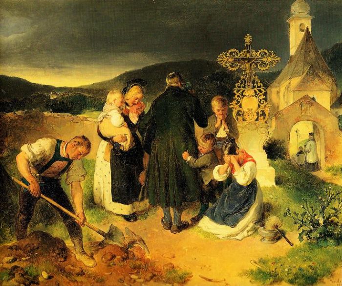 Peter Fendi: Auf dem Friedhof (Begr&auml;bnis der Mutter), 1841