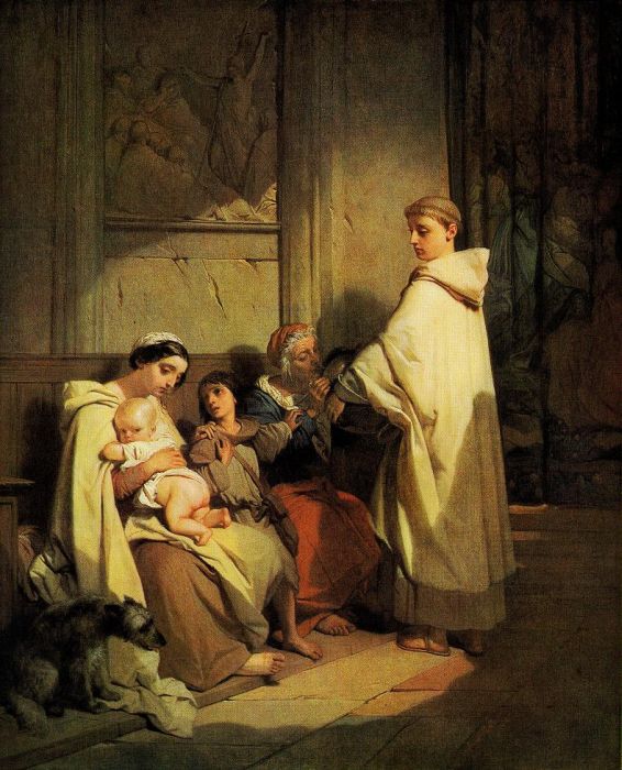 Louis Gallait: M&ouml;nch, der Armen zu Trinken gibt, 1845