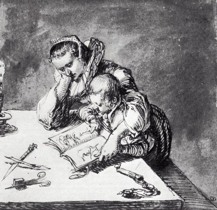 Jacques de Gheyn: Mutter und Kind mit Bilderbuch, um 1620