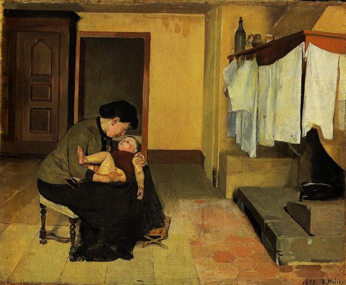 Ferdinand Hodler: Mutter und Kind in der K&uuml;che, 1889