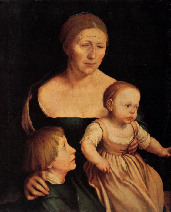 Hans Holbein d.J.: Holbeins Frau mit den beiden &auml;lteren Kindern, 1528