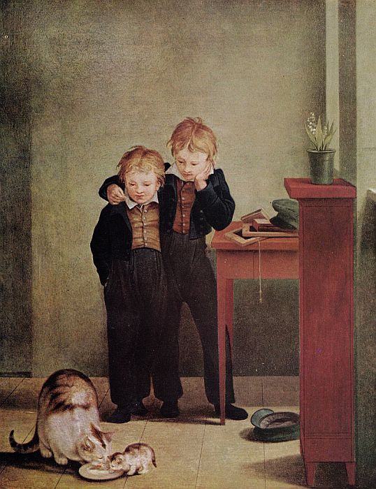 Georg Friedrich Kersting: Ernst und Richard Kersting mit den Katzen, 1826