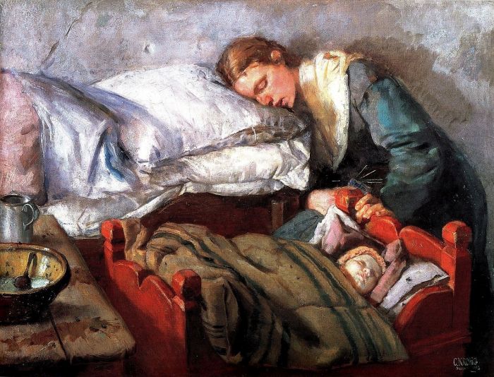 Christian Krohg: Schlafende Mutter mit Kind, 1883