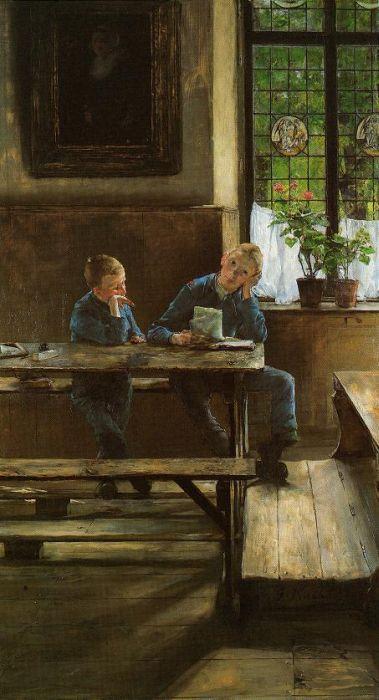 Gotthardt Kuehl: In der Schulstube (Waisenhausbuben), um 1886