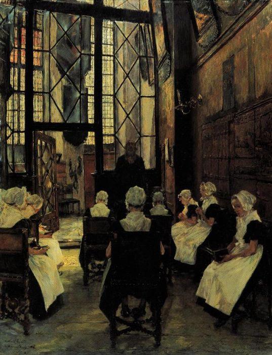 Gotthardt Kuehl: Andacht im Danziger Waisenhaus, um 1900