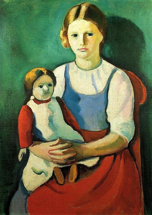 August Macke: Blondes Mädchen mit Puppe, 1910