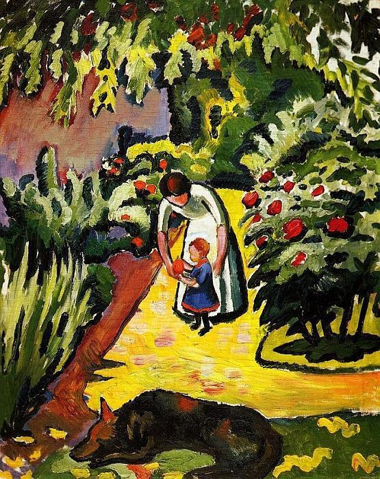 August Macke: Elisabeth und Walterchen mit Wolf, 1911