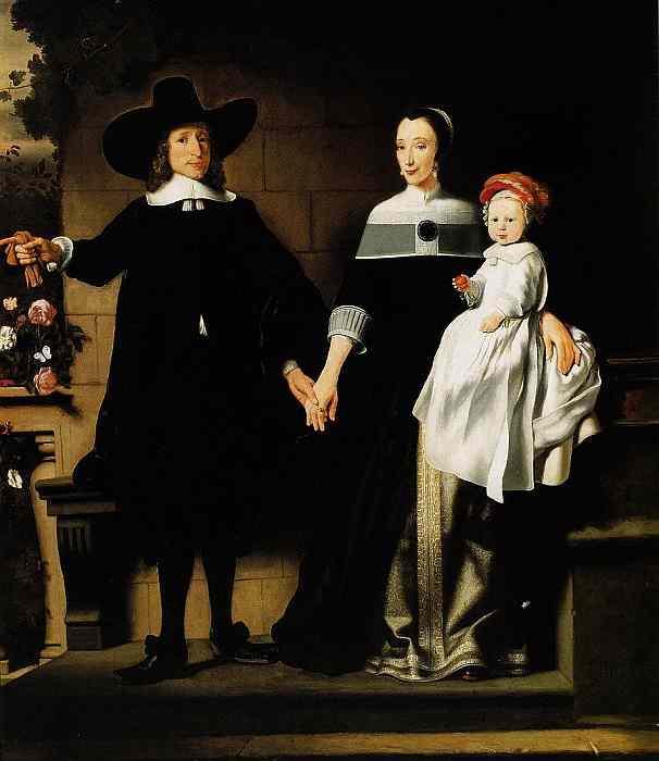 Nicolaes Maes: Bildnis eines Ehepaares mit Kind, um 1659