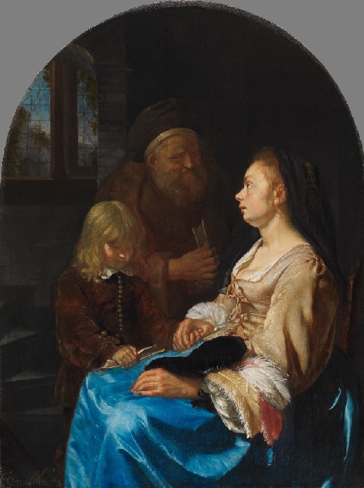 Frans van Mieris d.Ä.: Child's Lesson (Leseunterricht), um 1656