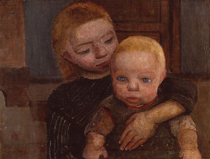 Paula Modersohn-Becker: Halbfigur eines Mädchens, den Arm um ein Kind gelegt, 1904