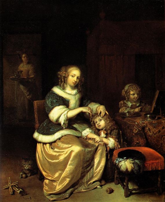 Caspar Netscher: M&uuml;tterliche F&uuml;rsorge, 1669