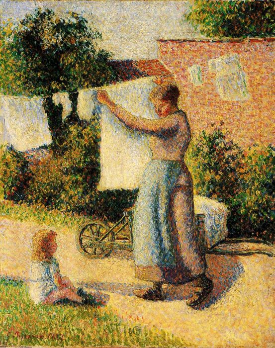 Camille Pissarro: Frau beim W&auml;scheaufh&auml;ngen, 1887
