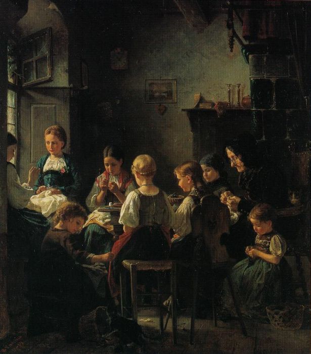 Benjamin Vautier: Die N&auml;hschule, 1859
